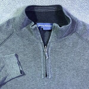 Tommy Bahama Men's Dark Gray 1/4 Zip Ribbed‎ Knit Sweater Pullover Size M